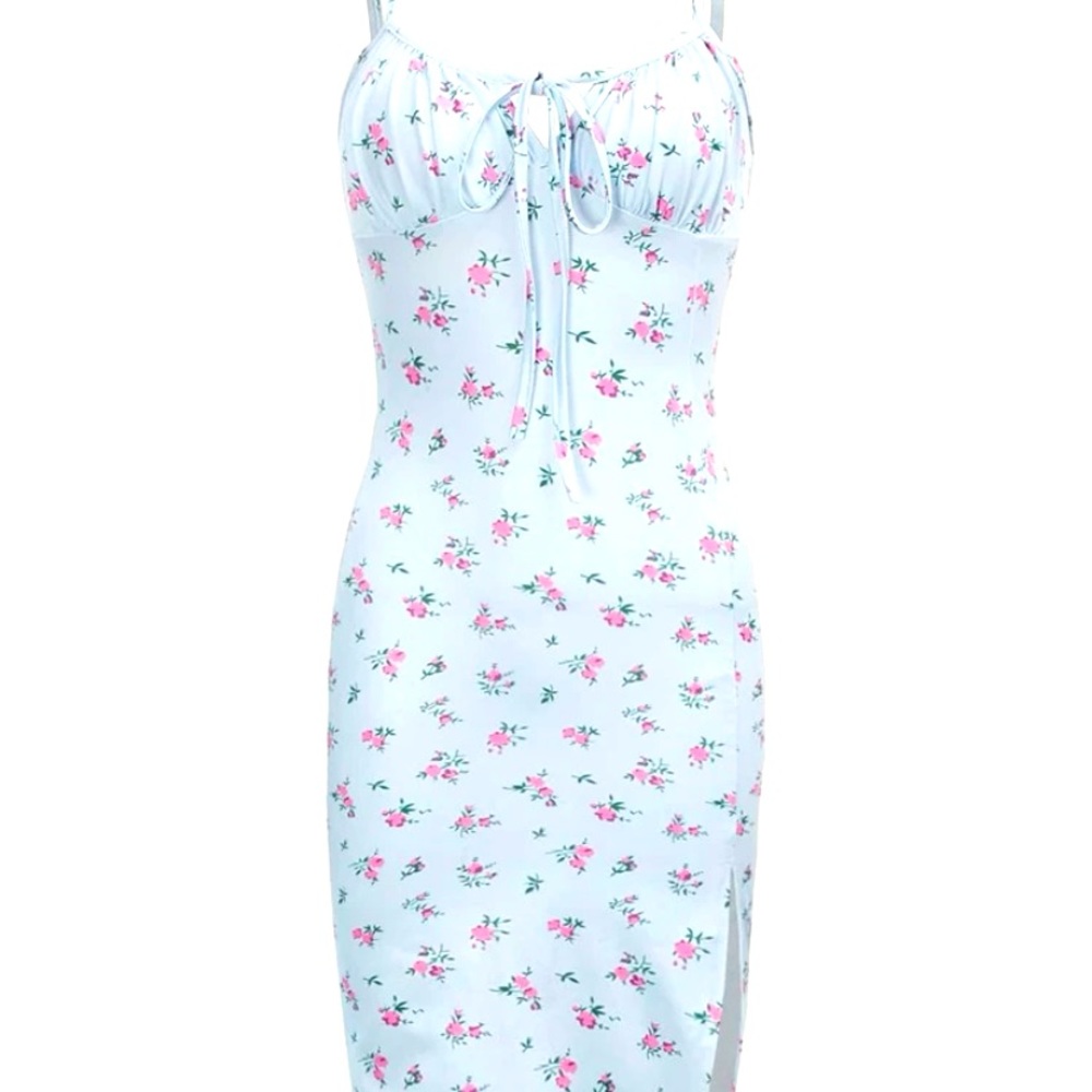 Floral Split Ruched Busy Knot Cami Dress